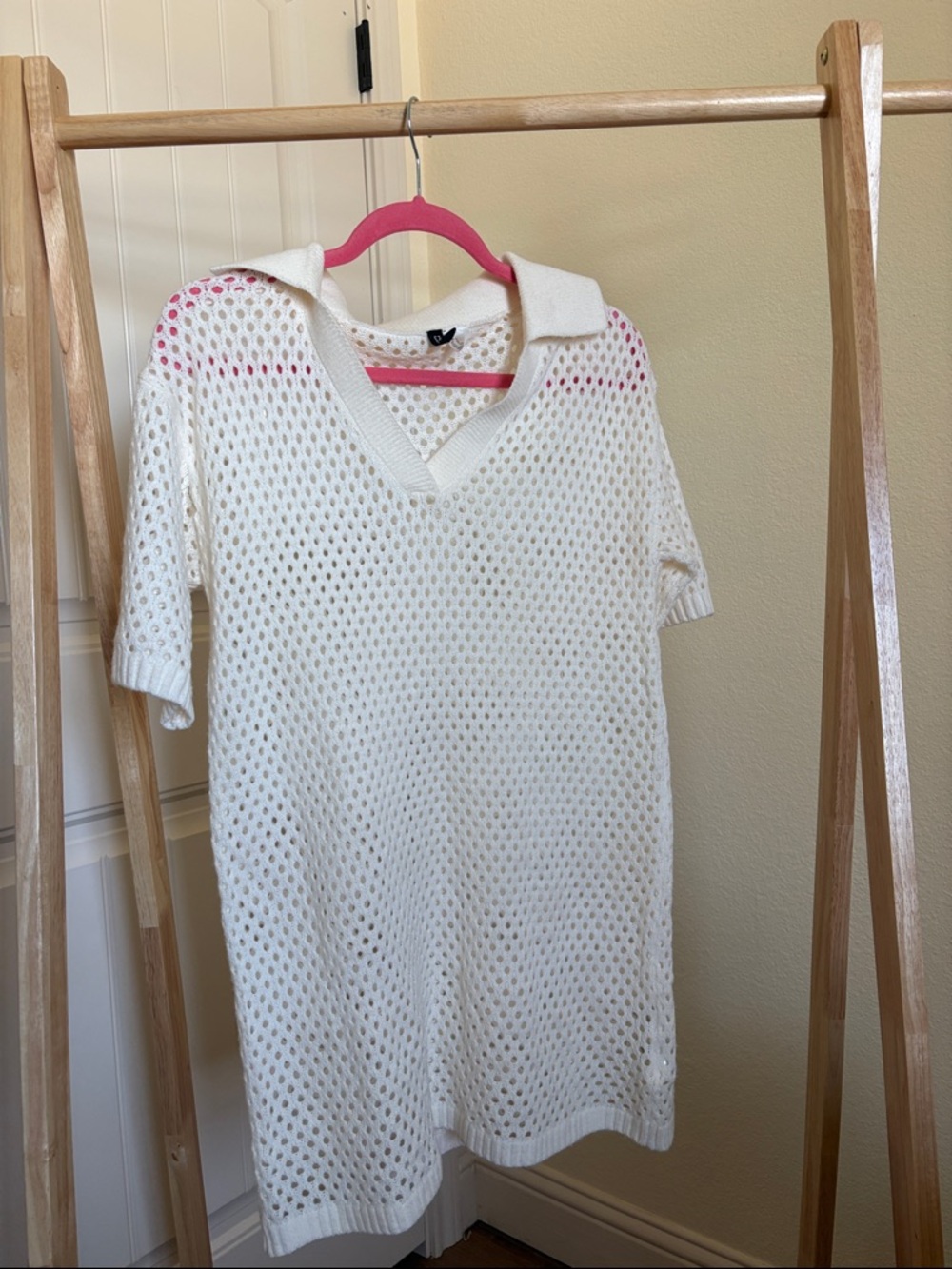H&M Cream Open-Knit Collared Swim Cover Up Dress